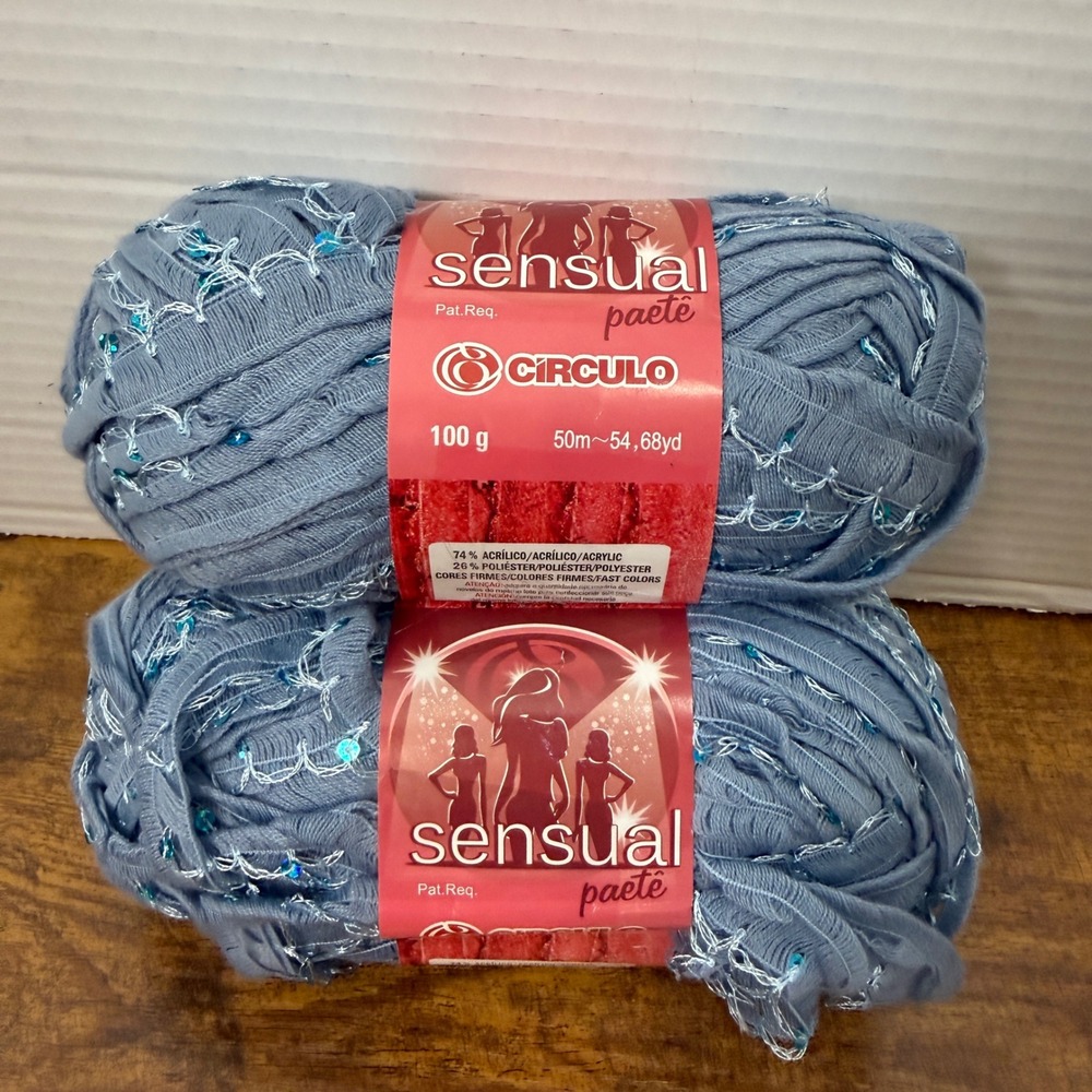 Circulo Sensual Paete Yarn Blue Sequin 2 Skeins Knitting Crochet‎ Bling Sparkle